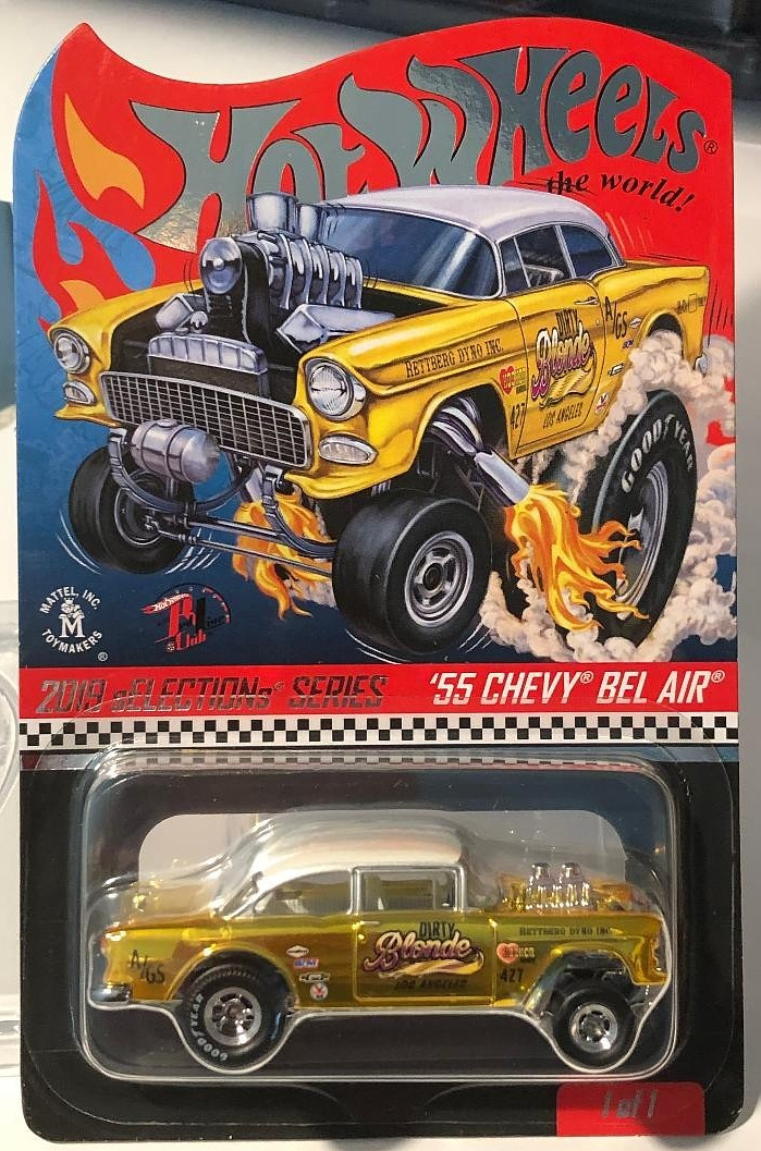 Hot Wheels sELECTIONs RLC ‘55 Chevy Bel Air Gasser DIRTY BLONDE A/G 427 NHRA