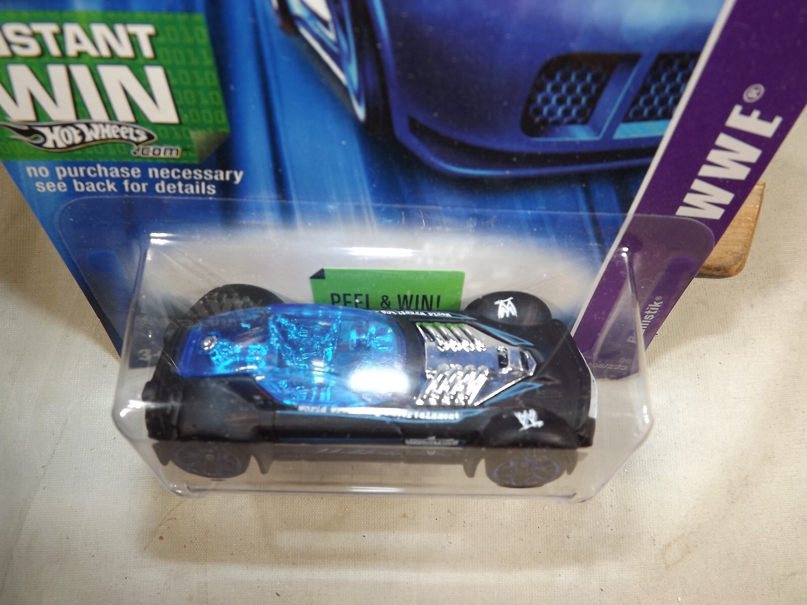 2006 Hot Wheels #108 WWE-Wrestle Mania 3/5 BALLISTIK Black w/Blue 5Y Sp ’07 Card