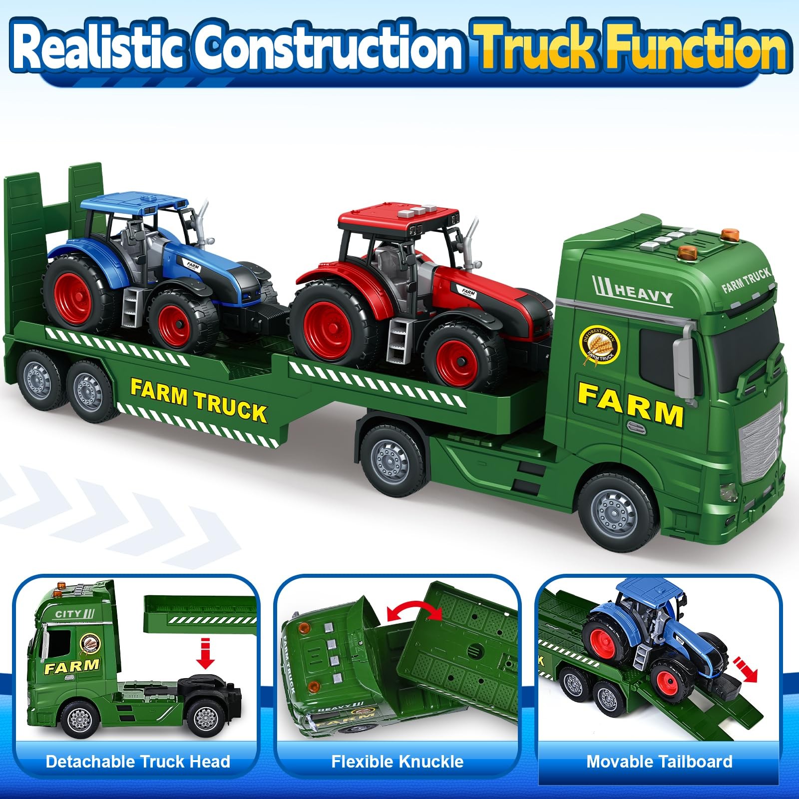 Toddler Boy Toys for 3 4 5 6 7 Years Kids, 25″ Semi Flatbed Truck Toy with 2 …