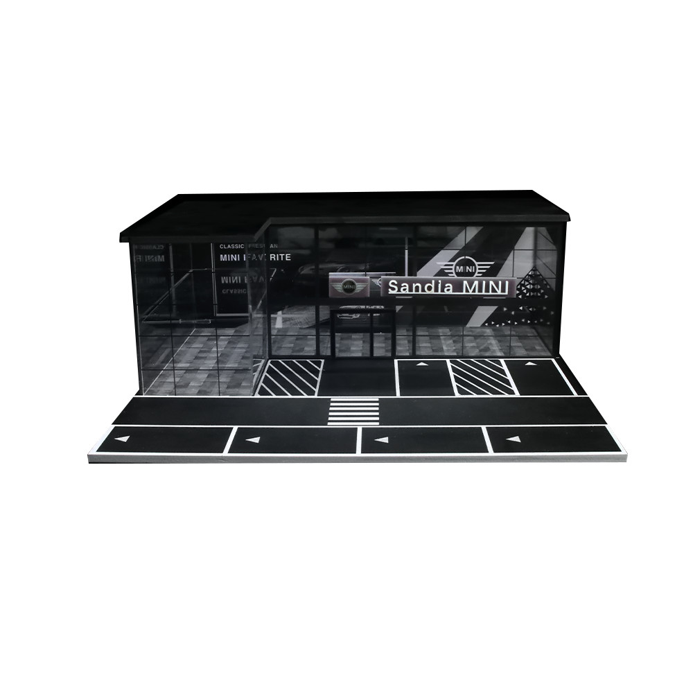 1/64 Diorama Car Showroom Model LED Lighting City Car Garage Scene Display Model