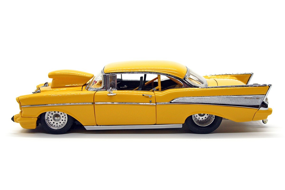 1957 Chevrolet Bel Air Pro Street Hardtop (1:24) Yellow Diecast (LOOSE), by DM