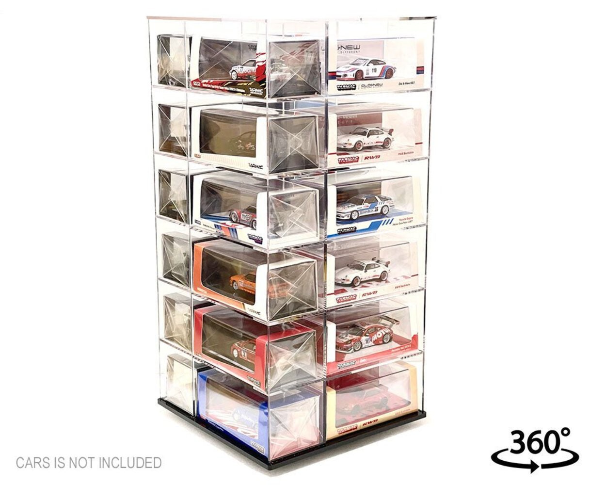 Showcase 1:64 Acrylitower+ Large 24-Car Display Desk Top Spinner with Magnetic C