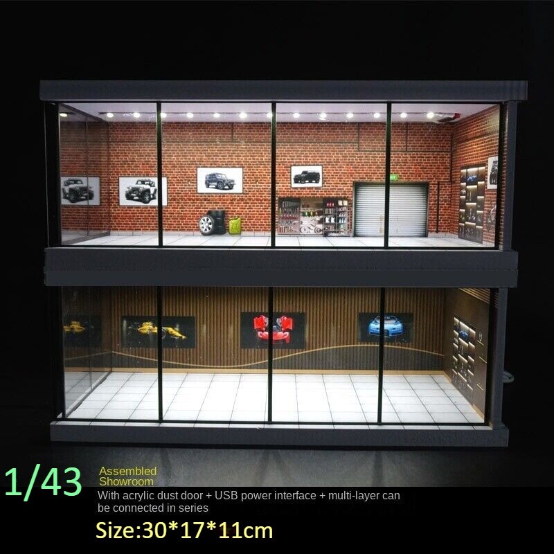 1/43 Diorama Garage Model LED Lighting City Car Parking Lot Scene Display Model