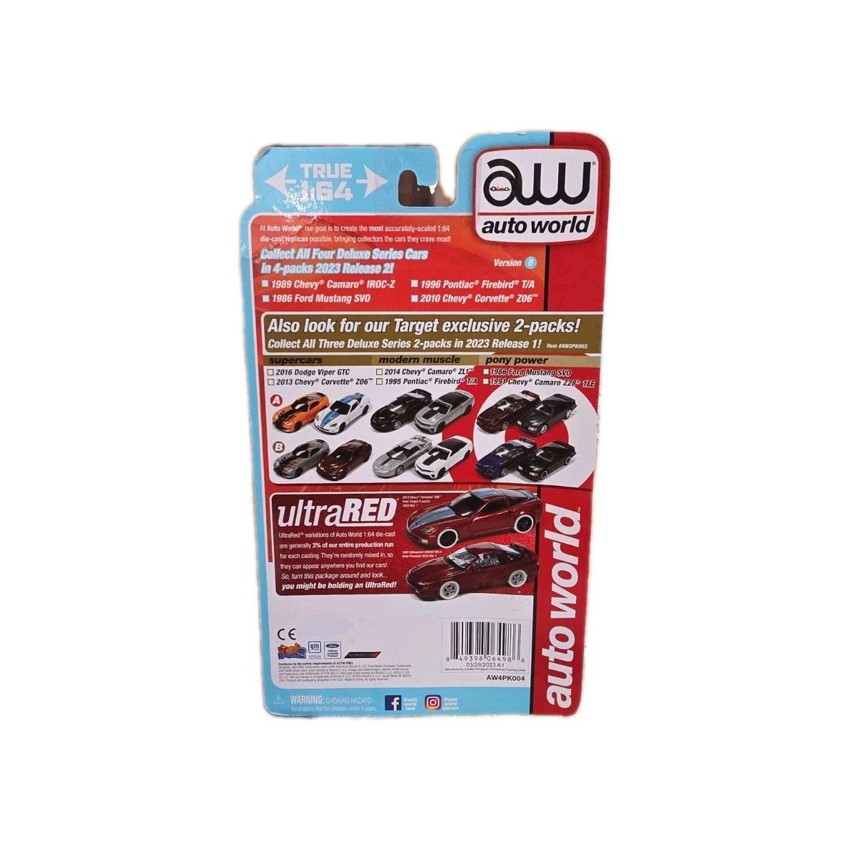 Auto World 1:64 Target Exclusive 4-Pack Mustang SVO Camaro Firebird Corvette New