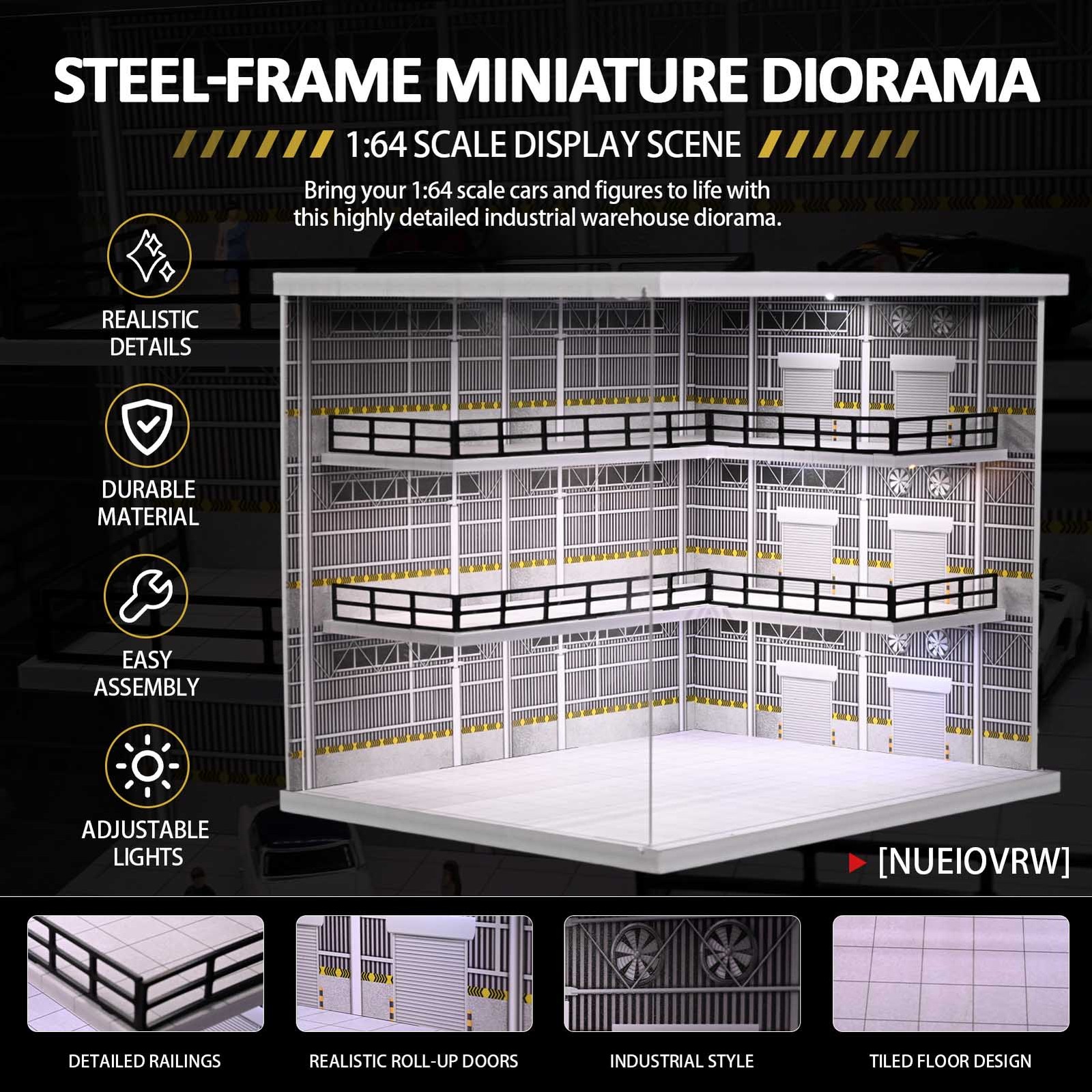 Diorama 1/64 Diecast Car Garage Model LED Street Building Parking Lots Scene US