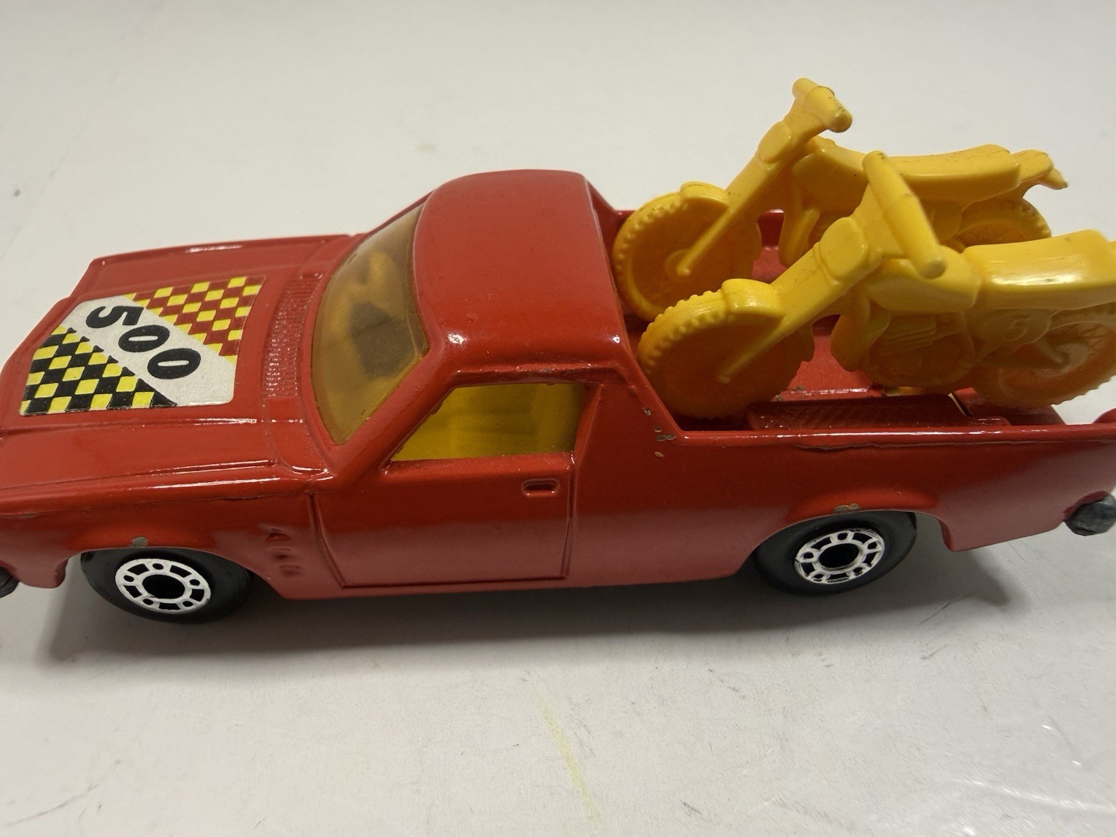 Lesney Matchbox 1977 Superfast No. 60 Holden Pickup Red Diecast w/ Dirt Bikes