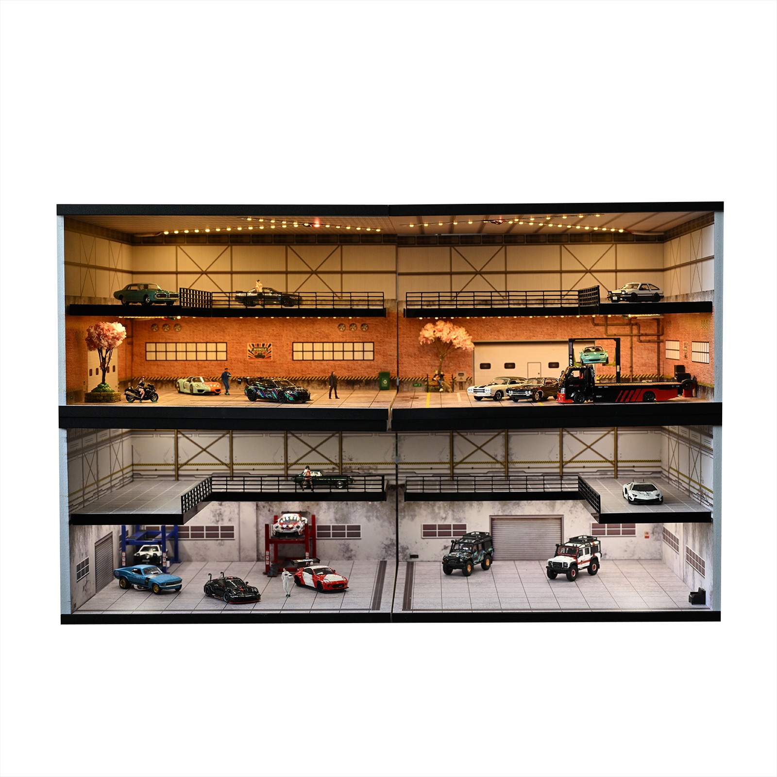 1/64 Diorama Car Garage Model LED Lighting Gas Stations Parking Lot Scene Model