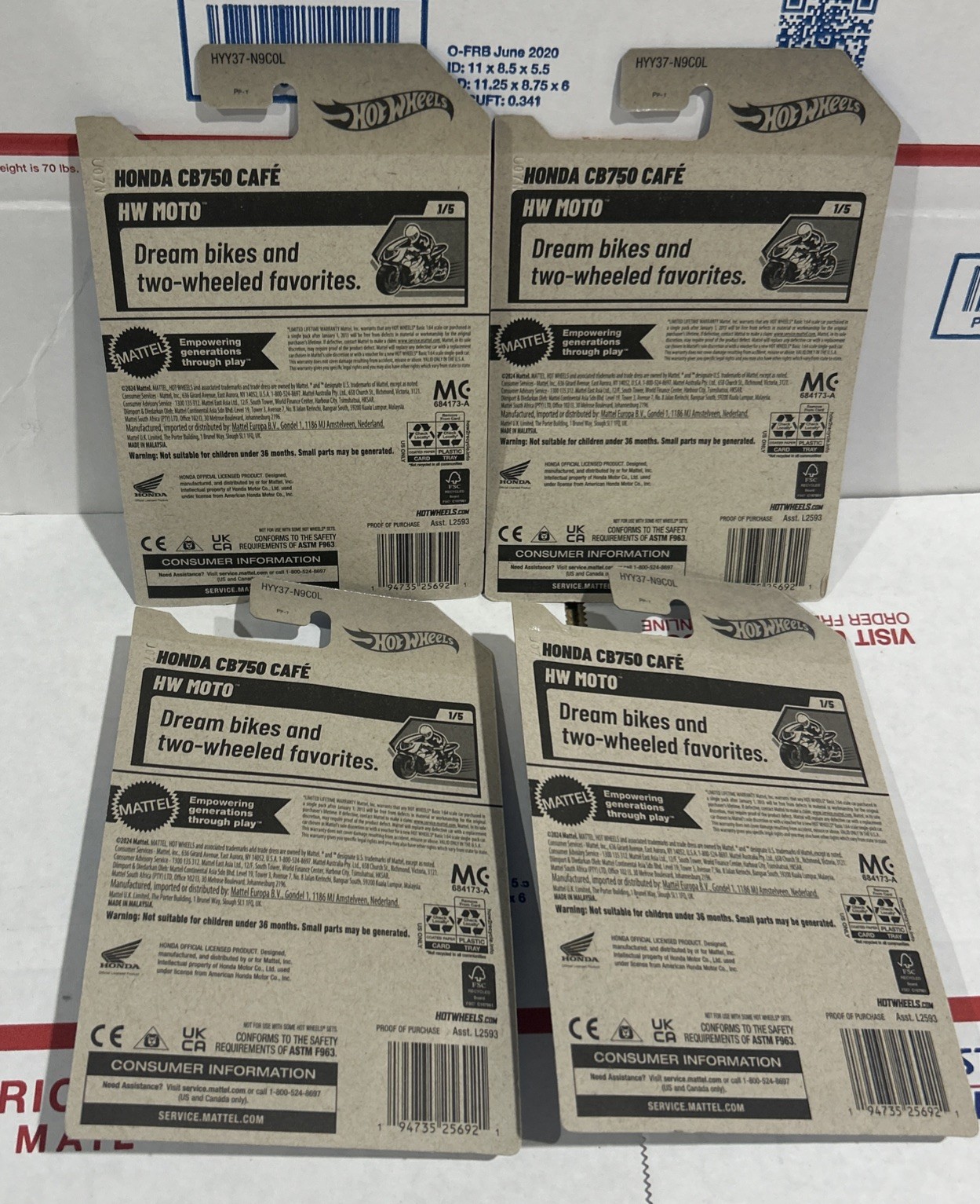 Lot of 4 NEW 2025 Hot Wheels Kroger Exclusive HONDA CB750 CAFE Motorcycles Card
