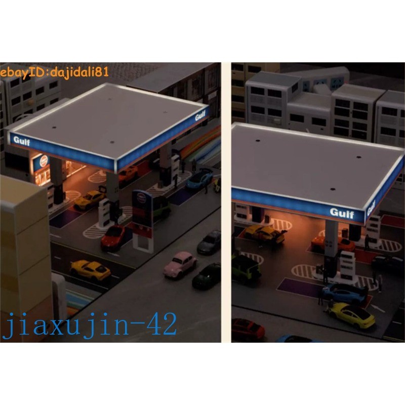 1/64 Diorama City Gas Station Model Car Garage LED Lighting Scene Display Model