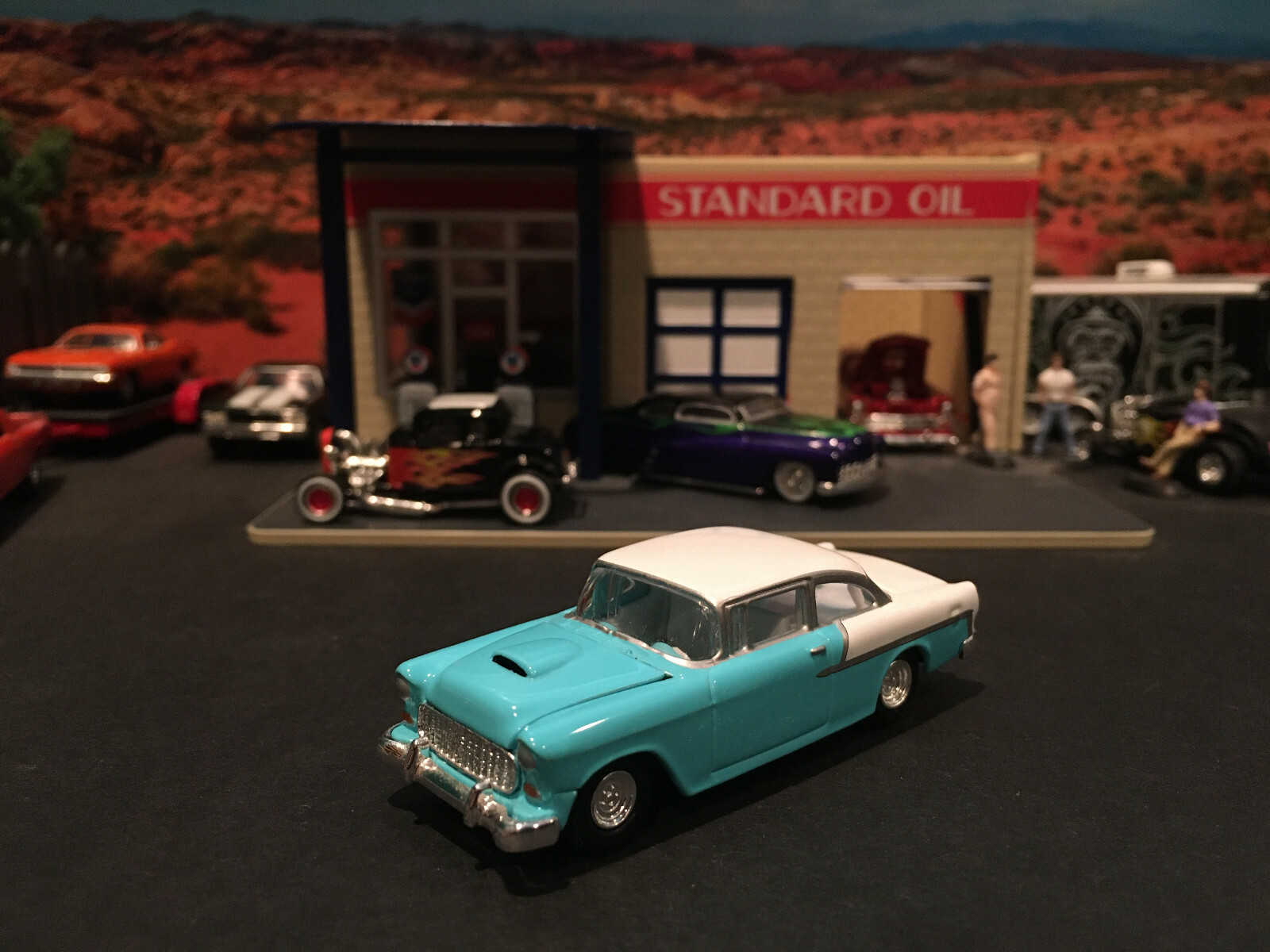 1:64 Hot Wheels Limited Edition 1955 55 Chevy Blown Hot Rod Light Blue and White