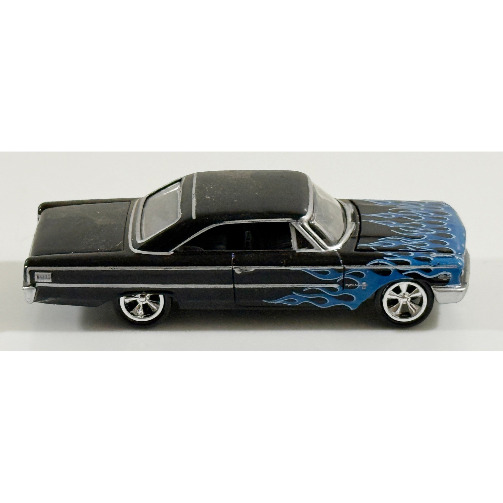 Ford Galaxie 500 Diecast Car Kids 1:64 Black Blue Flames Opening Hood Hot Wheels