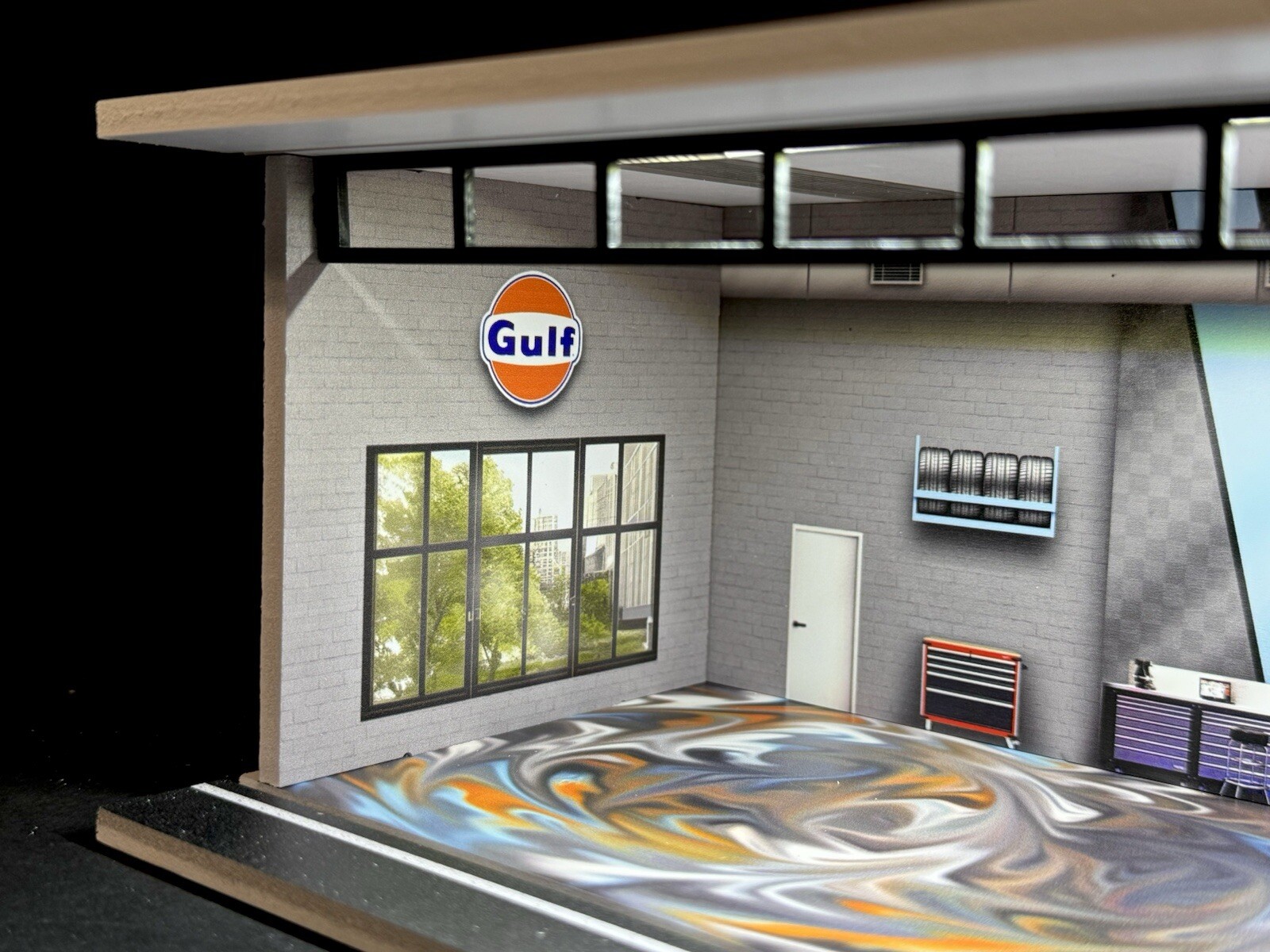 Gulf V3 Theme FOR Hot Wheels 1:64 Model Diorama Garage LED Lighting!