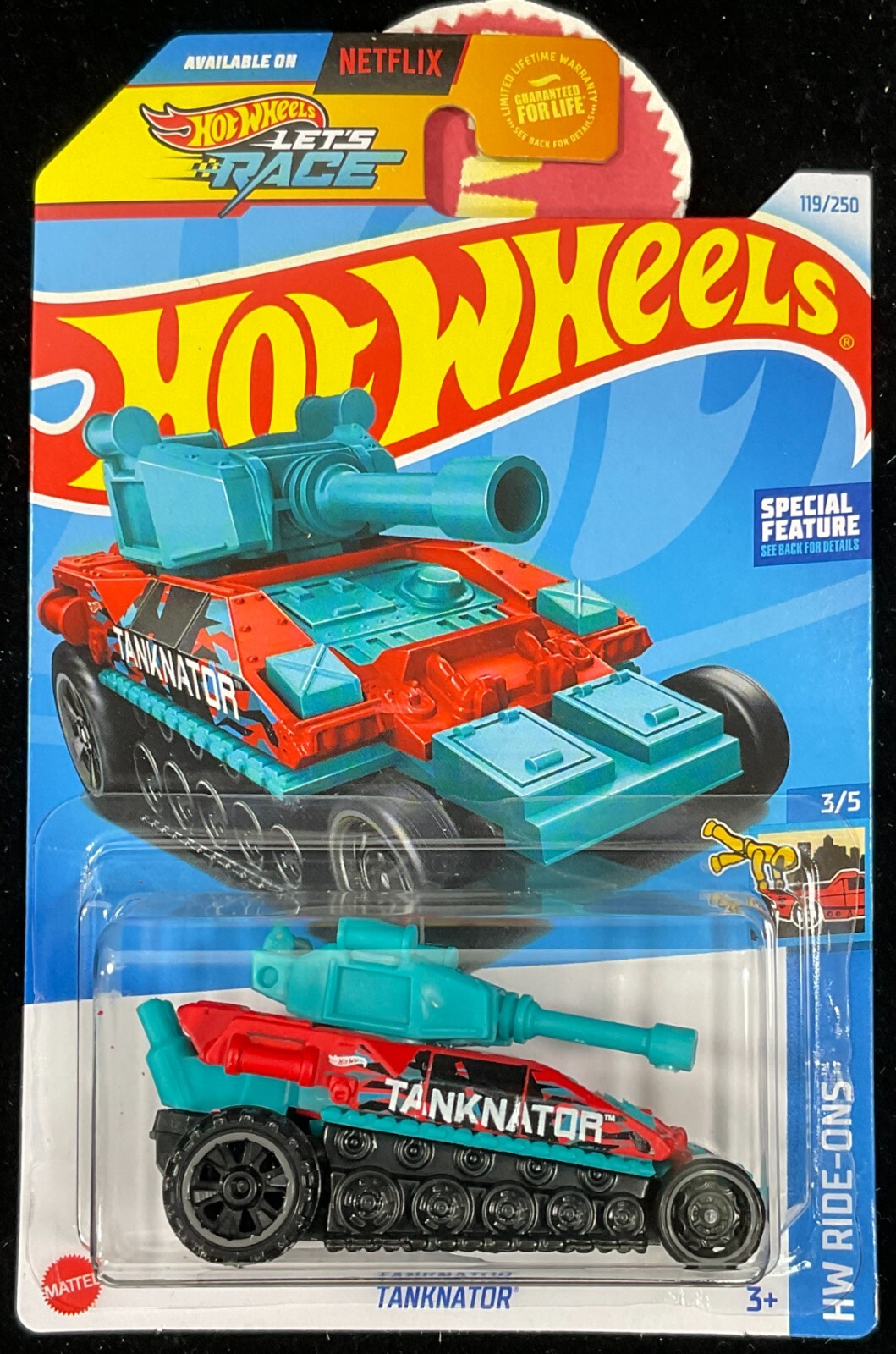 2024 Hot Wheels TANKNATOR Teal,Red Army Tank Rotating Turret, Netflix Let’s Race