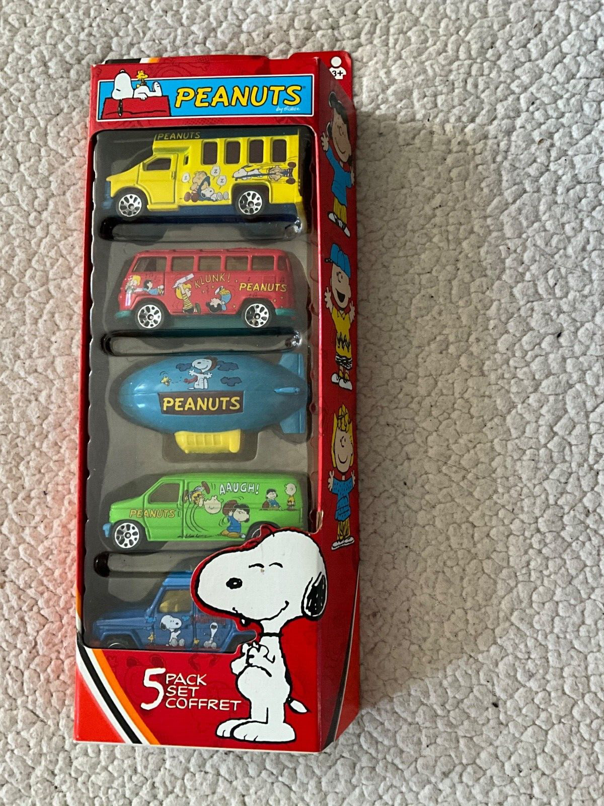 New 2003 Matchbox Mattel Snoopy Peanuts Die Cast Five Vehicle 5 Pack Set Coffret