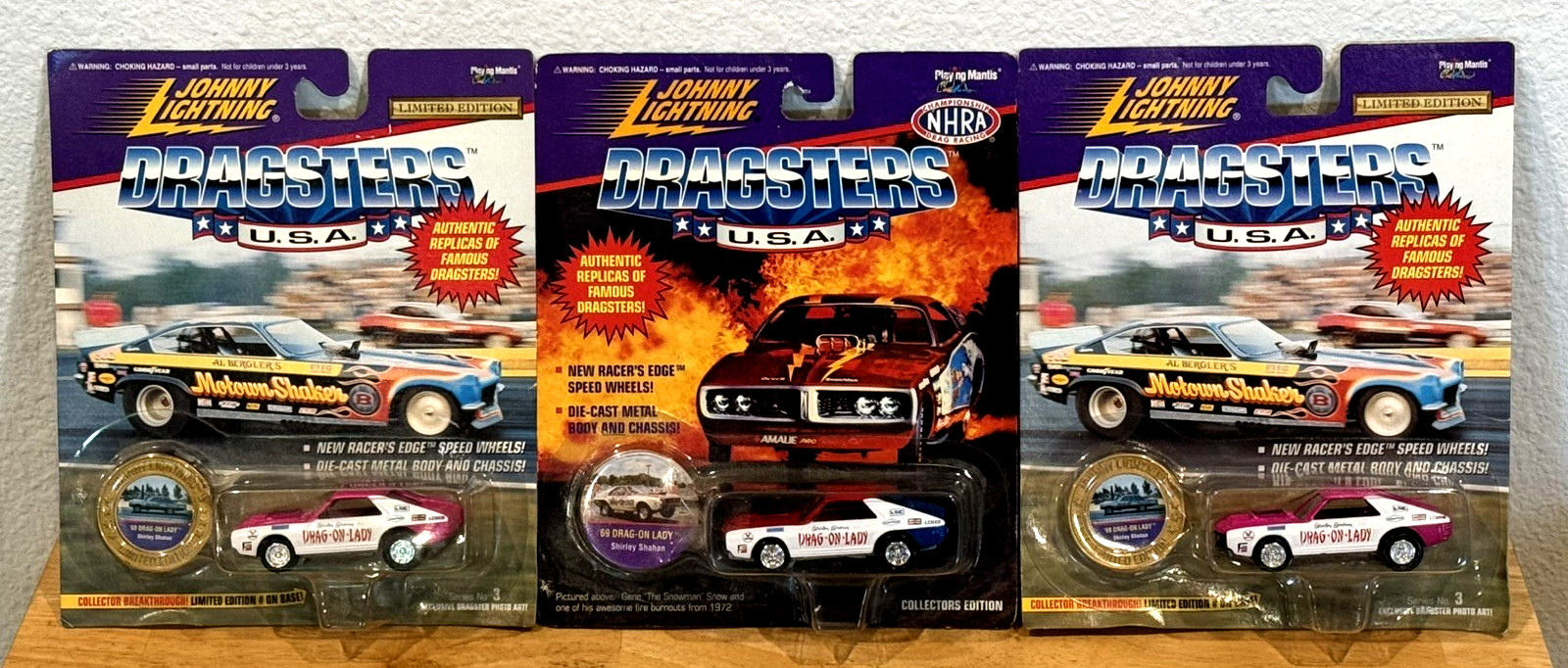 Johnny Lightning Dragsters USA ’69 Drag On Lady Shirley Shahan Lot of 3 Car New