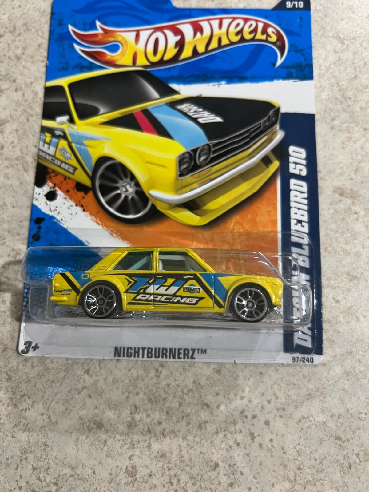 Hot Wheels Datsun Bluebird 510 Nightburnerz 9/10 Yellow 97/240 1/64 Diecast Car