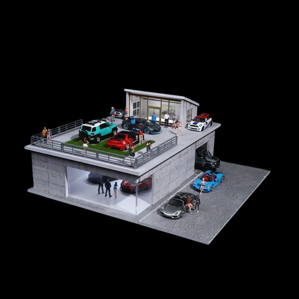 1:64 Diorama Diecast Garages Building Model LED Display Parking Lot Scene US