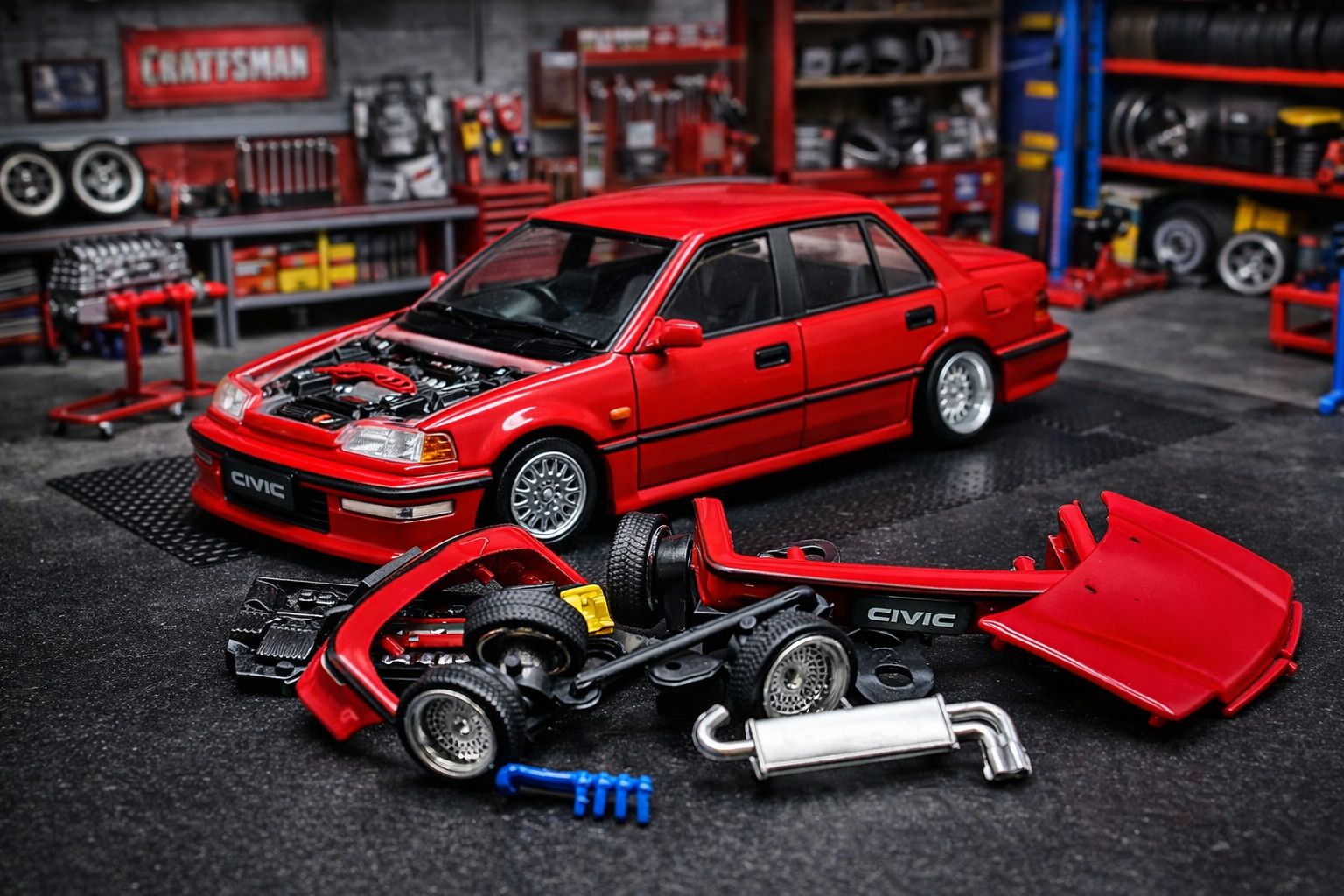 BM 1/64 Die Cast HONDA CIVIC EF2 (LHD) Model Cars (3-PACK) *BLACK-RED-WHITE*