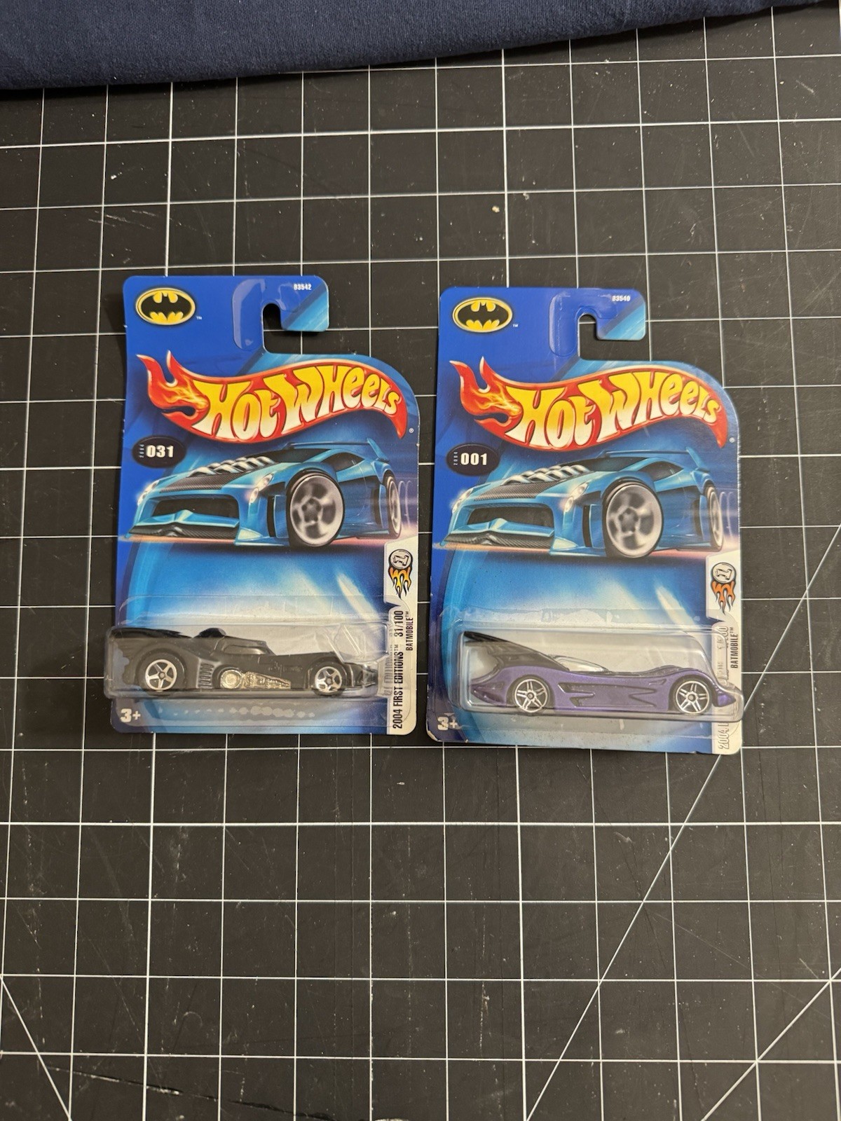 Hot Wheels 2004 First Editions #001 and #031 Batmobile Cars