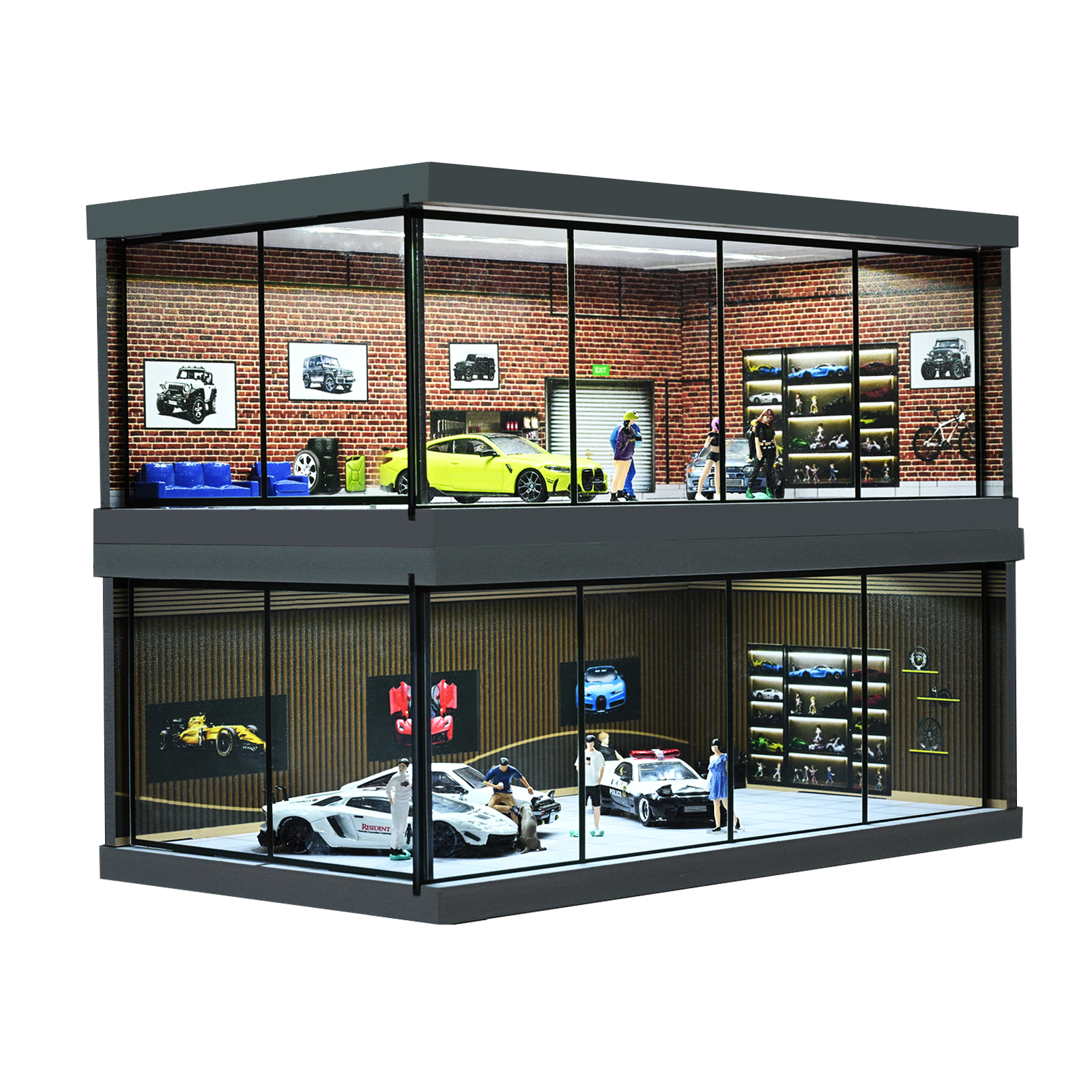 1:64 Diorama Car Showroom Model LED Lighting City Car Garage Scene Display Model