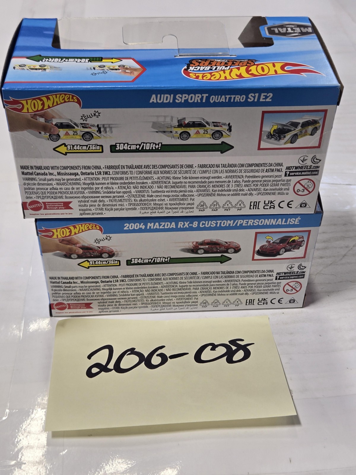 Hot Wheels Pull-Back Speeders Audi Sport Quattro Mazda RX-8 Metal Car Set 3+ New