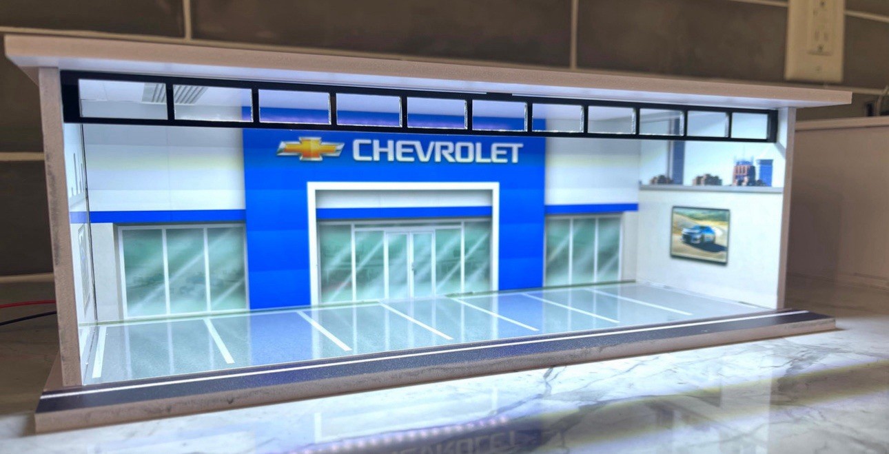 Chevrolet Dealership Theme Diorama FOR Hot Wheels 1:64 Model Garage LED Lights
