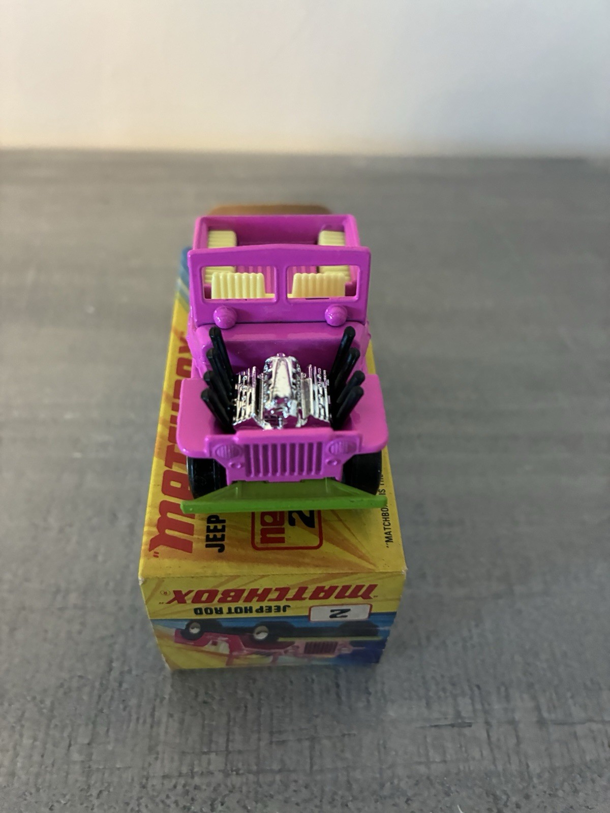 Matchbox Lesney Superfast MB2 Pink Jeep Hot Rod Green Base with Box