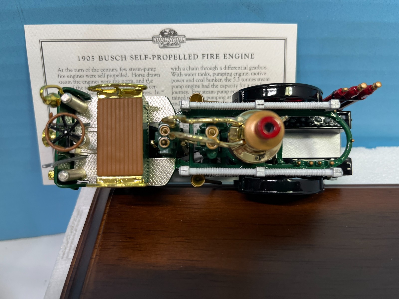 MATCHBOX FIRE ENGINE MODELS OF YESTERYEAR 1905 BUSCH PROPELLED WITH WOODEN STAND