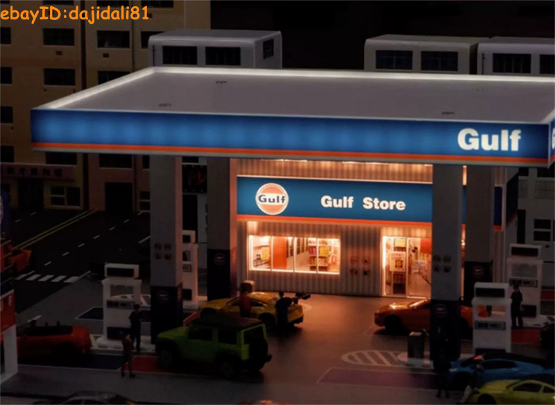 Diorama City Gas Station Model Car Garage LED Lighting 1/64 Scene Display Model
