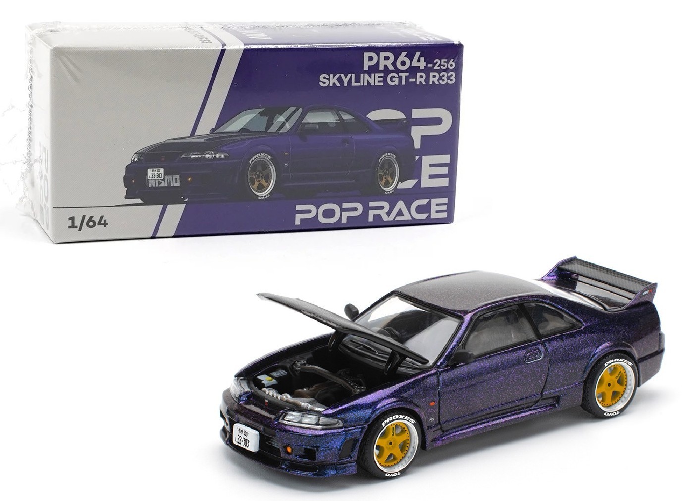 Pop Race 1:64 Nissan GT-R R33 Nismo Midnight Purple Diecast Model Car PR640256
