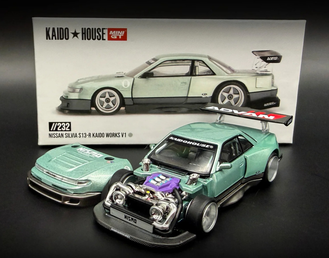 Kaido House x Mini GT 1:64 Nissan Silvia S13-R KAIDO WORKS V1 Green KHMG232