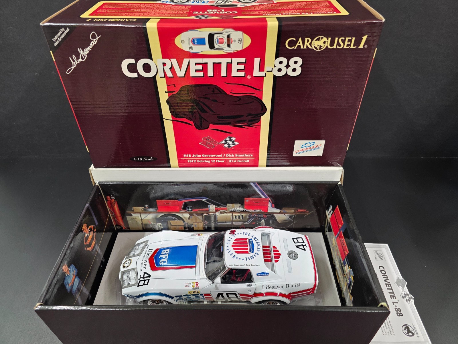 CAROUSEL 1 #48 CORVETTE L-88 JOHN GREENWOOD DICK SMOTHERS 1972 SEBRING 1:18 SR