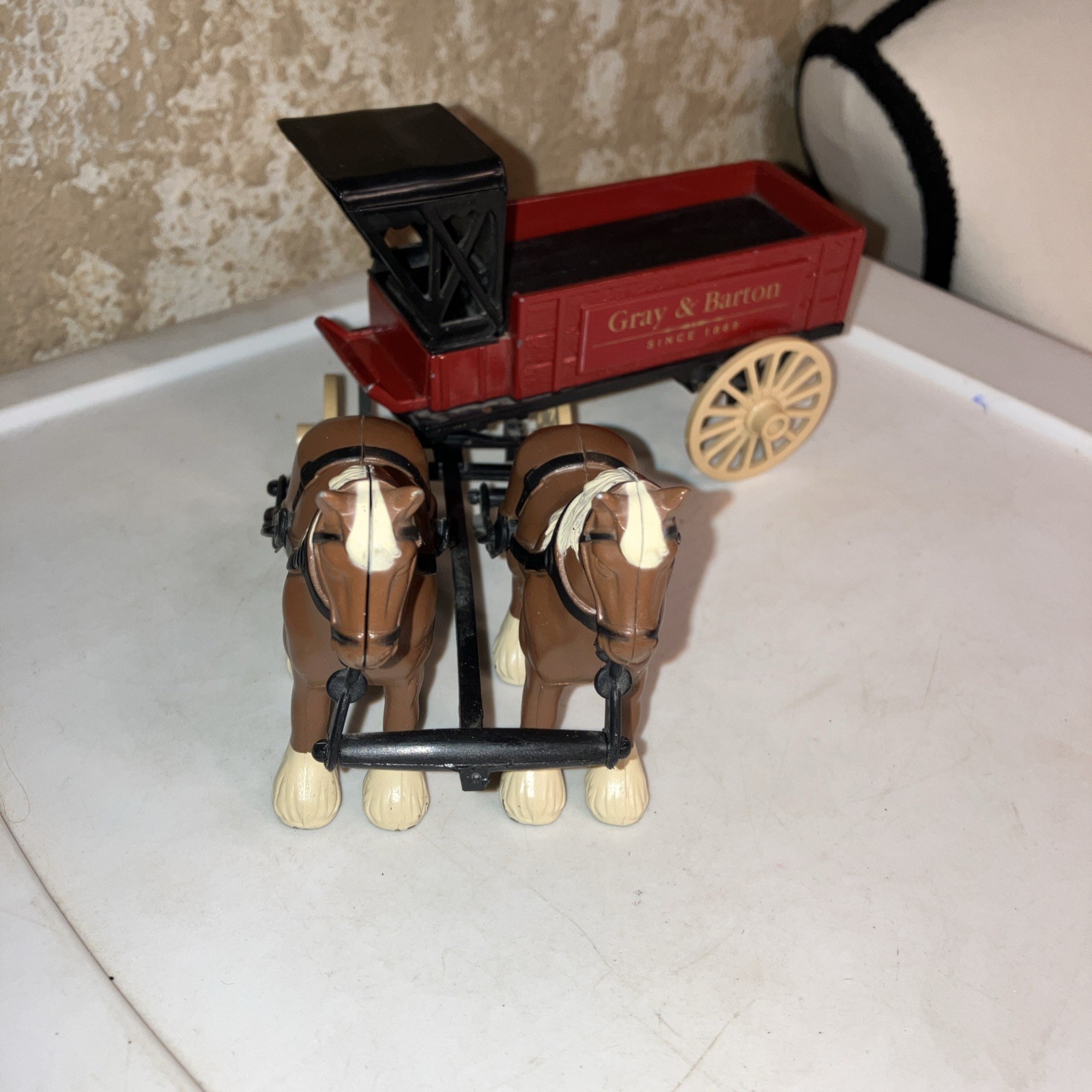 Ertl Die Cast Metal Gray and Barton Horse and Plastic Wagon Toy Delivery Vintage