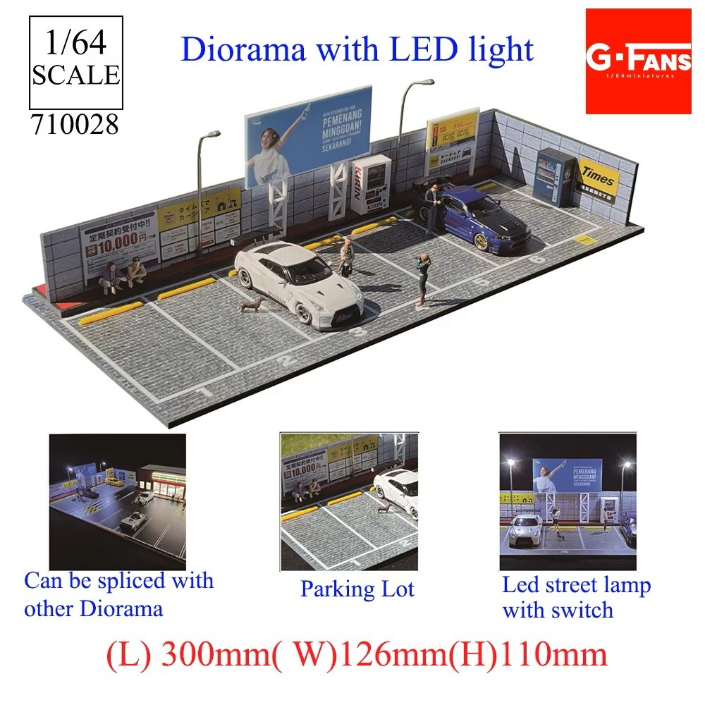 Diorama 1/64 Garage Model LED Lighting Gas Station Scene Display Case Gift