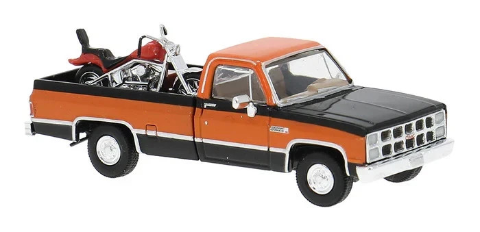 BREKINA 1981 GMC SIERRA GRANDE w /MOTORCYCLE ORANGE / BLACK HO 1/87 PLASTIC