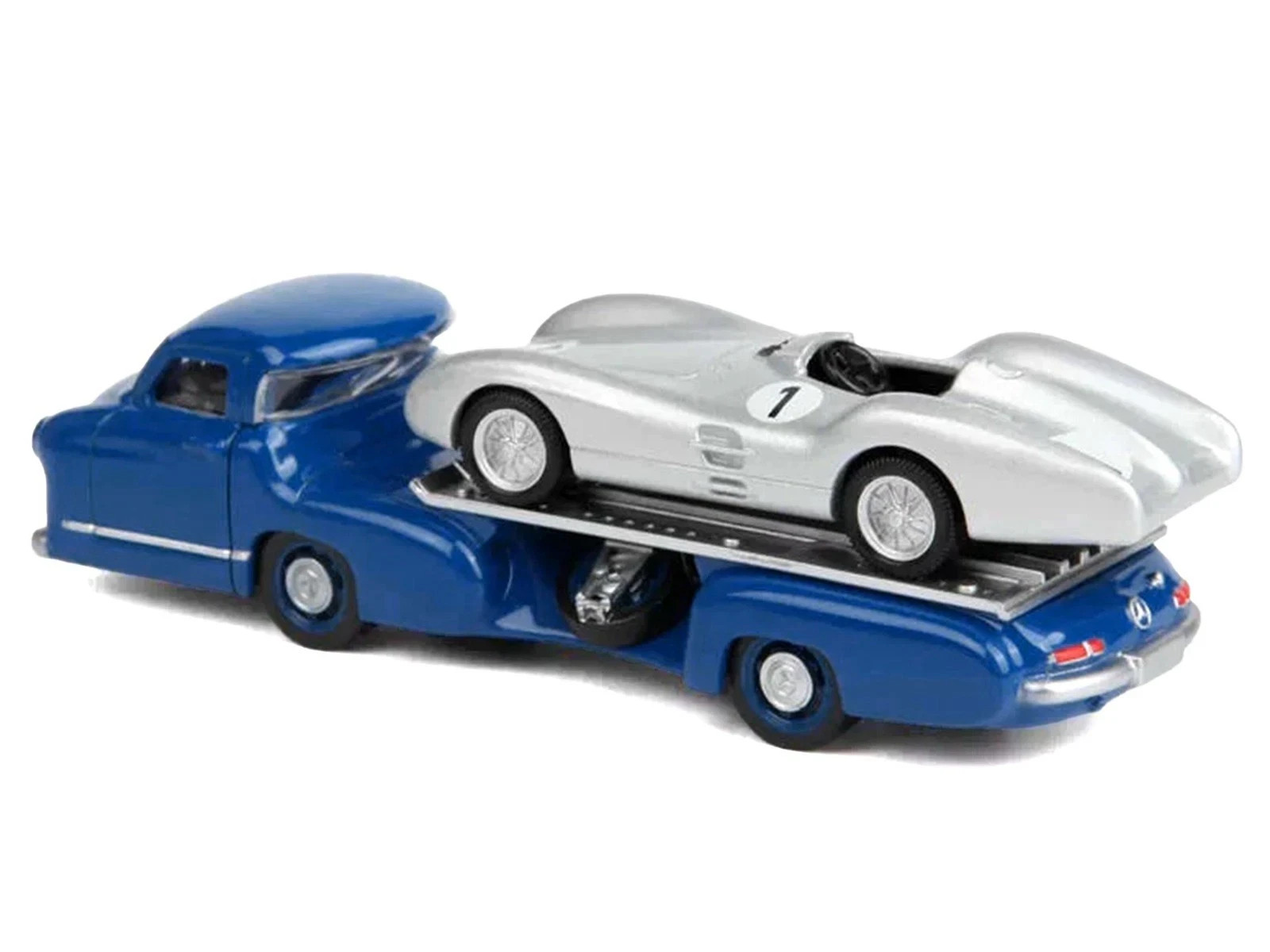 MERCEDES-BENZ RENNTRANSPORTER TRUCK BLUE & 1954 W196 SILVER 1/64 BY NOREV 311000