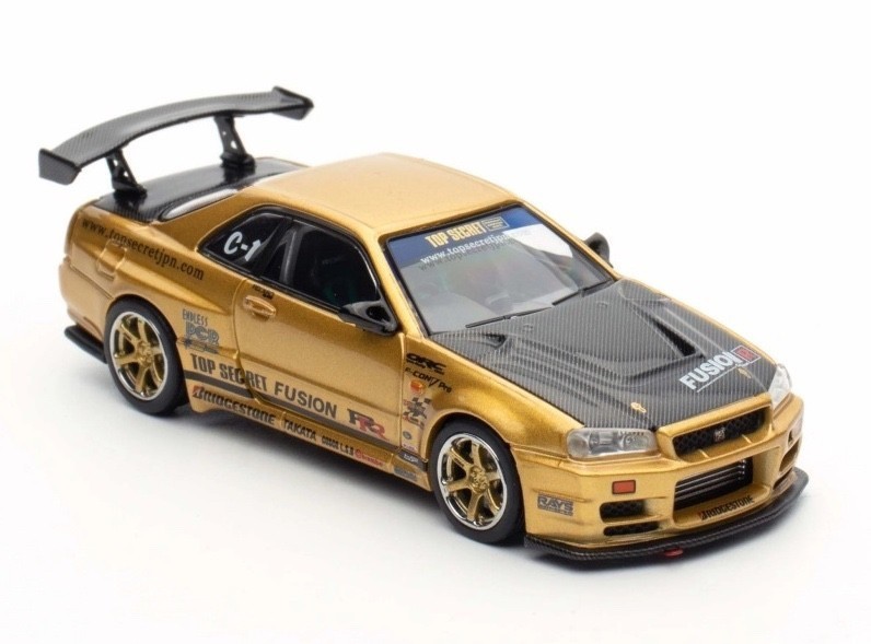Inno 1/64 NISSAN GTR R34 Top Secret Gold Wheels Model Car -GOLD-