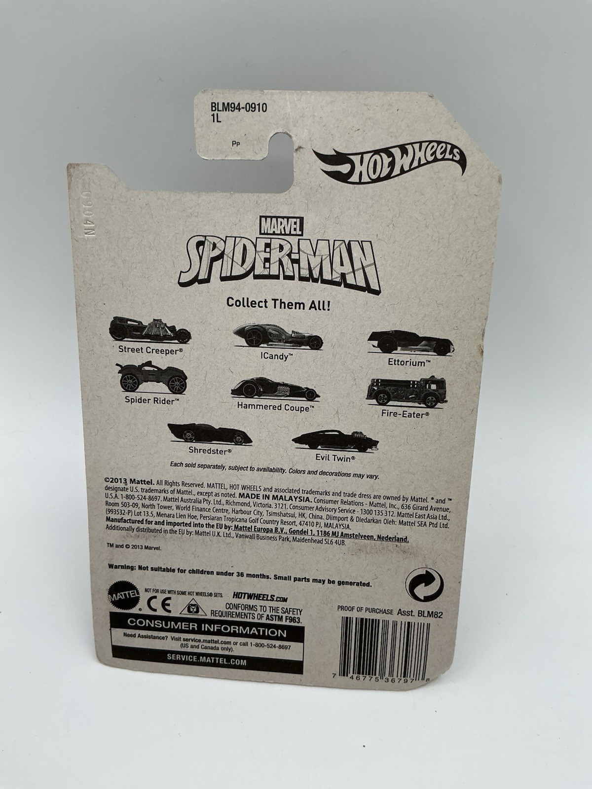 Hot Wheels Marvel Spider-Man Complete Set 2013 7 Of 8- Z 59