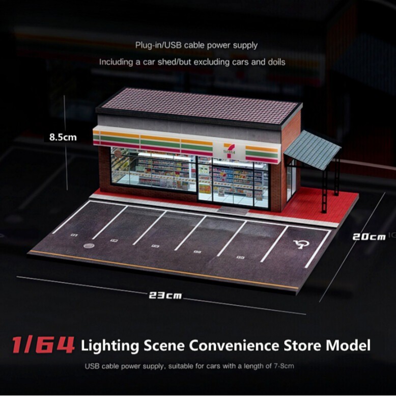 1:64 Diorama Diecast Garage Model LED Lighting Convenience Store Display Case US