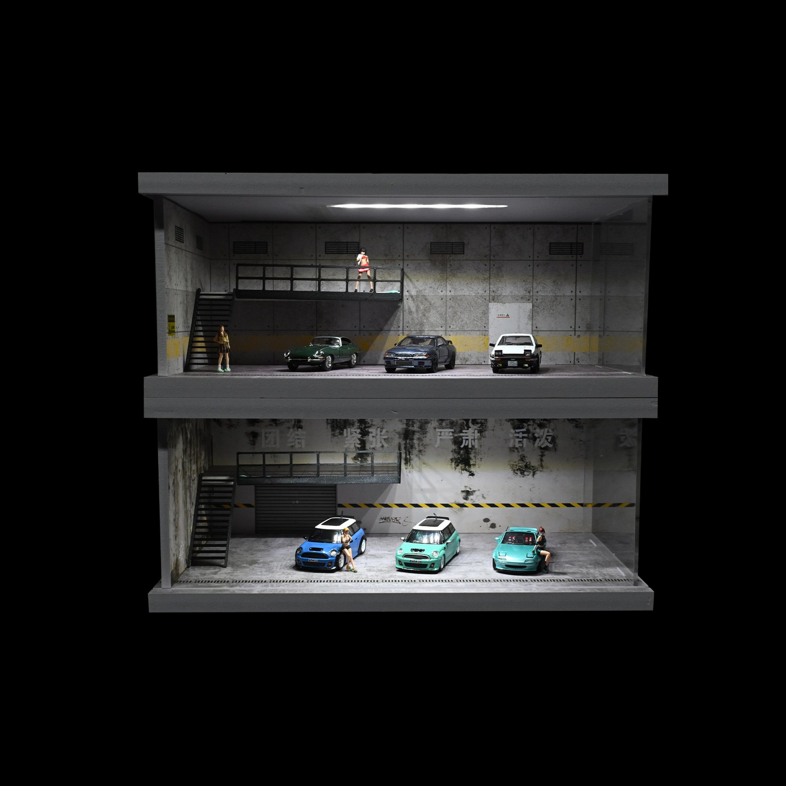 1/64 Diorama Diecast Garage Model Parking Lot Scene LED Lighting Display Case US