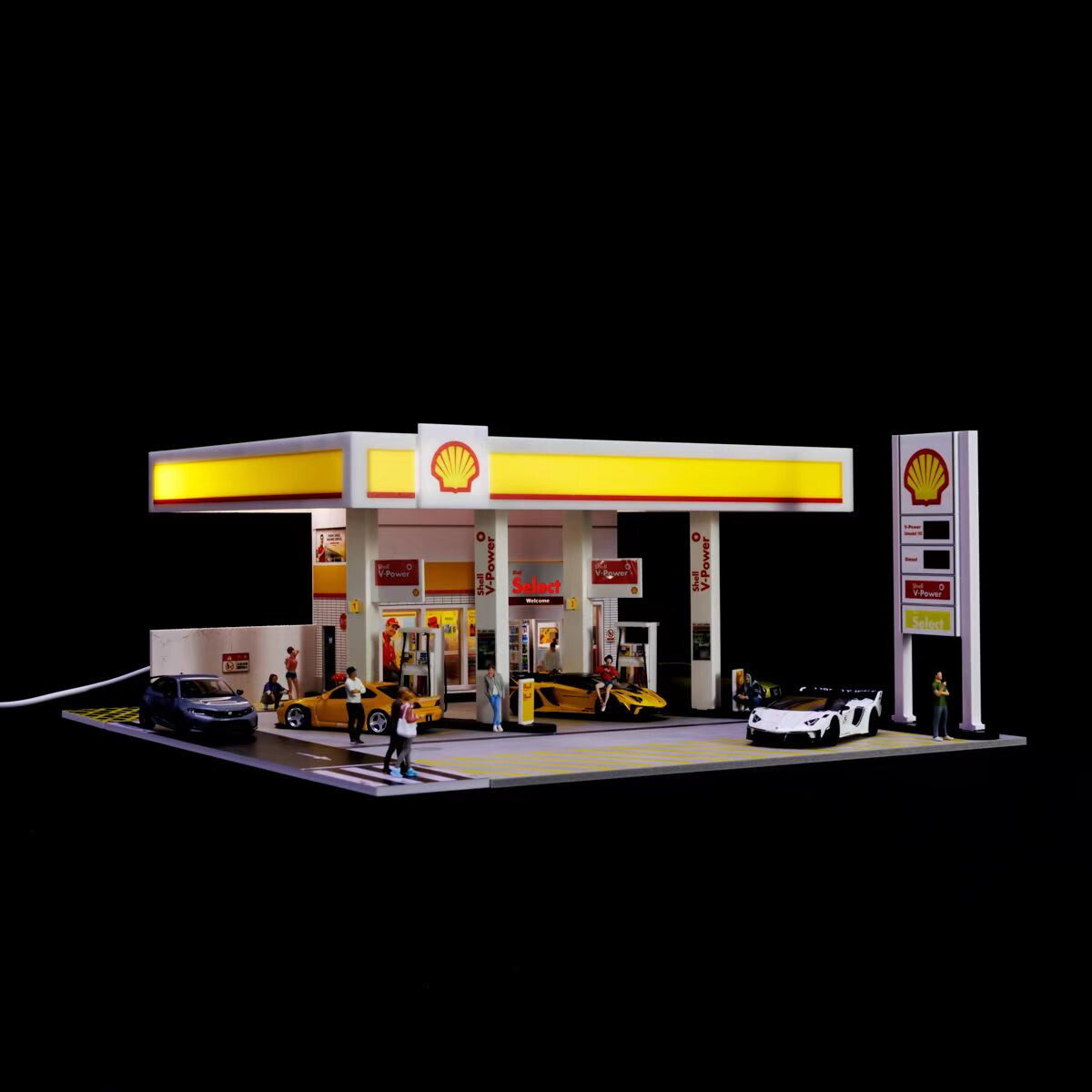1:64 Diorama Car Garage Scene Model LED City Street Shop Model Collection Gifts