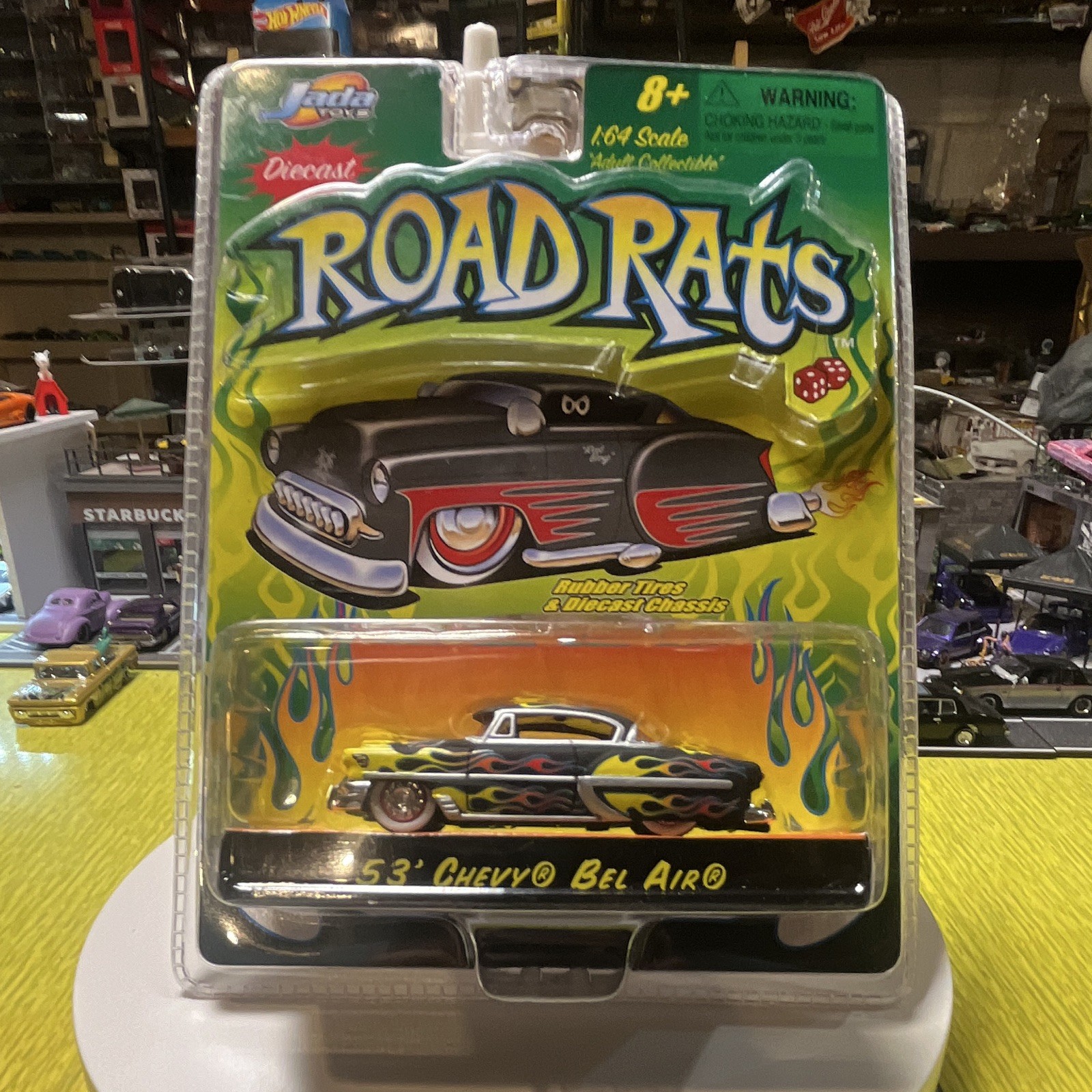 Jada Toys Road Rats 1953 Chevy Bel Air 1:64 Diecast Black/Yellow Flames
