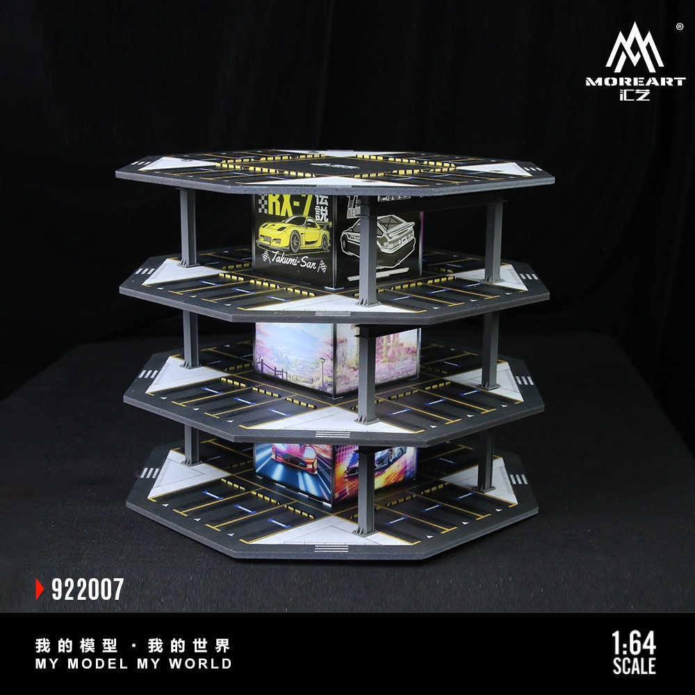 1/64 Diorama Diecast Car Garage Model LED Parking Lot Street Building Scene Gift