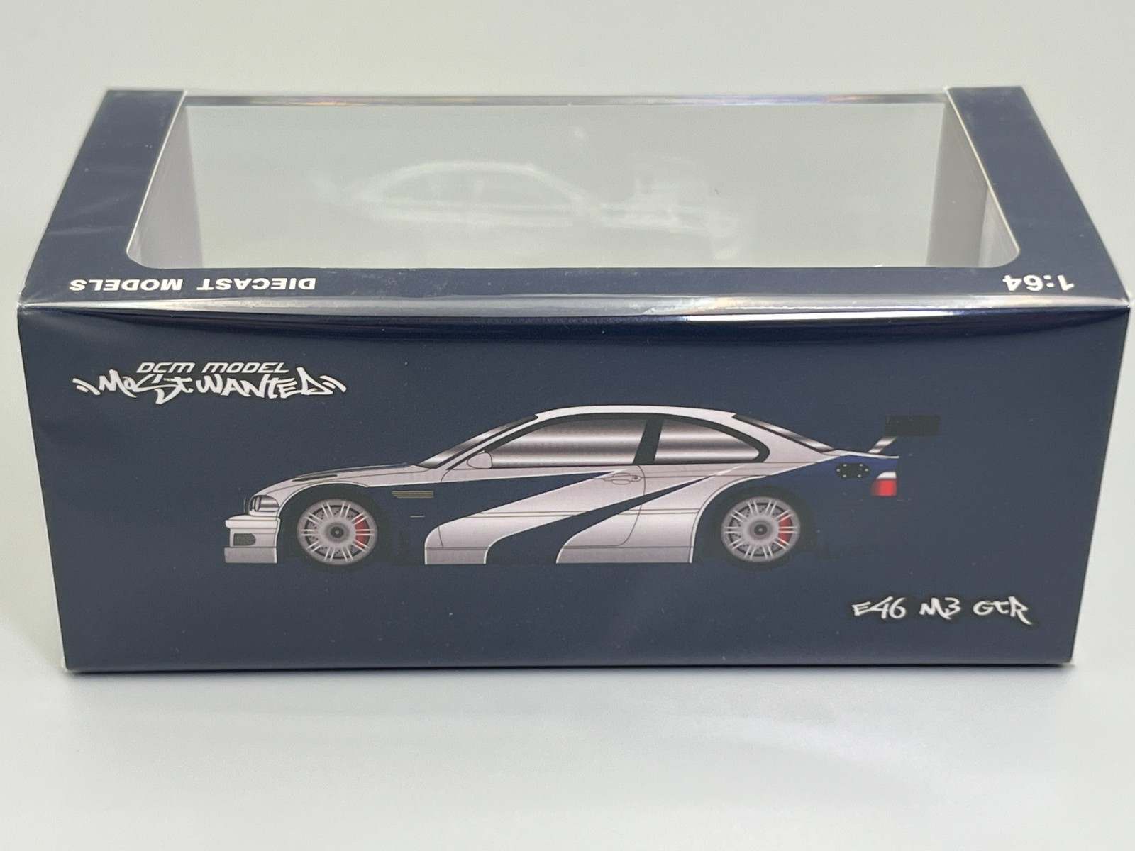 BMW E46 M3 GTR Need for Speed Most Wanted DCM Model 1/64 scale with display case