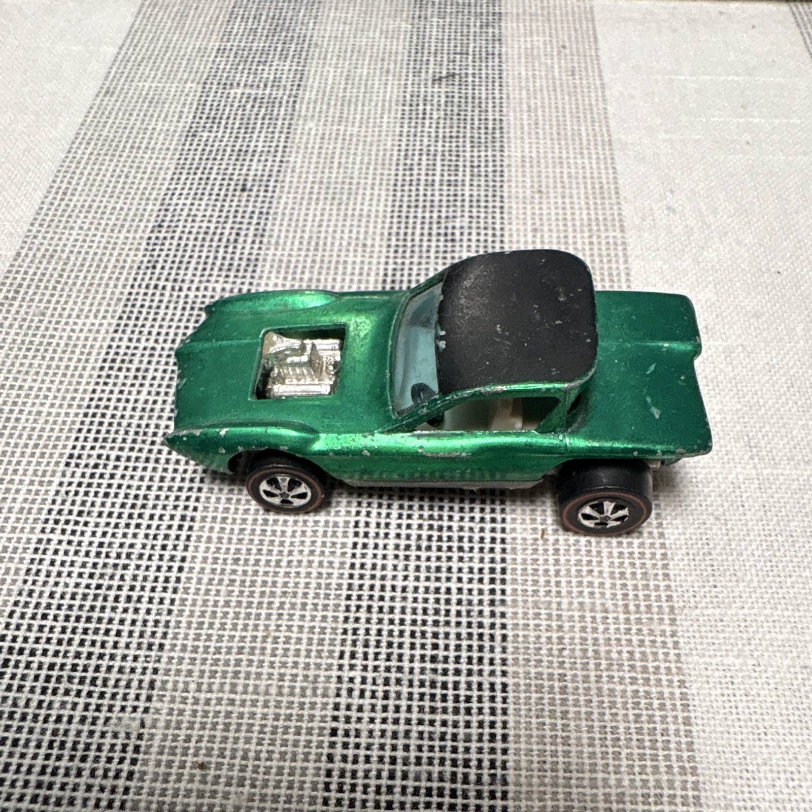 Hot Wheels redline Green/Black Diecast Toy Car w/ Black Roof & Exposed Engine