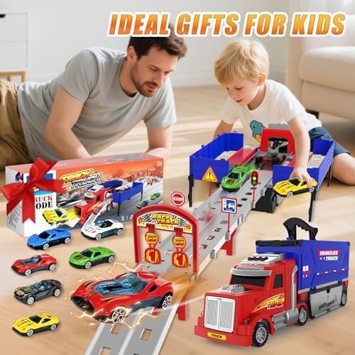 Carrier Truck Race Track Toys, Truck Toys for 3, 4, 5, 6, 7, 8 Years Old Kids…