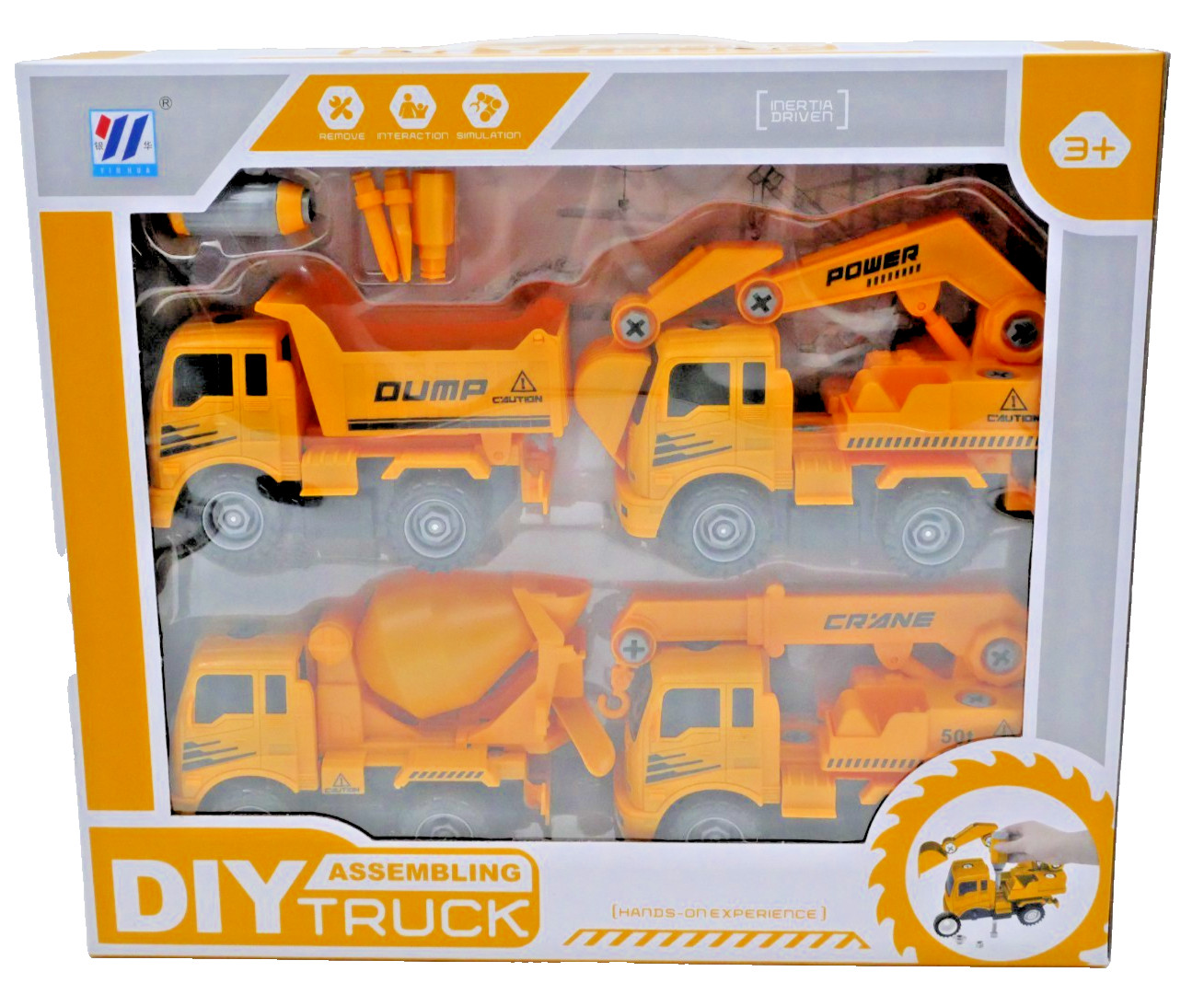 DIY Truck Set 4 Pack – Dump, Mixer, Crane, Excavator – Build Toys 3+