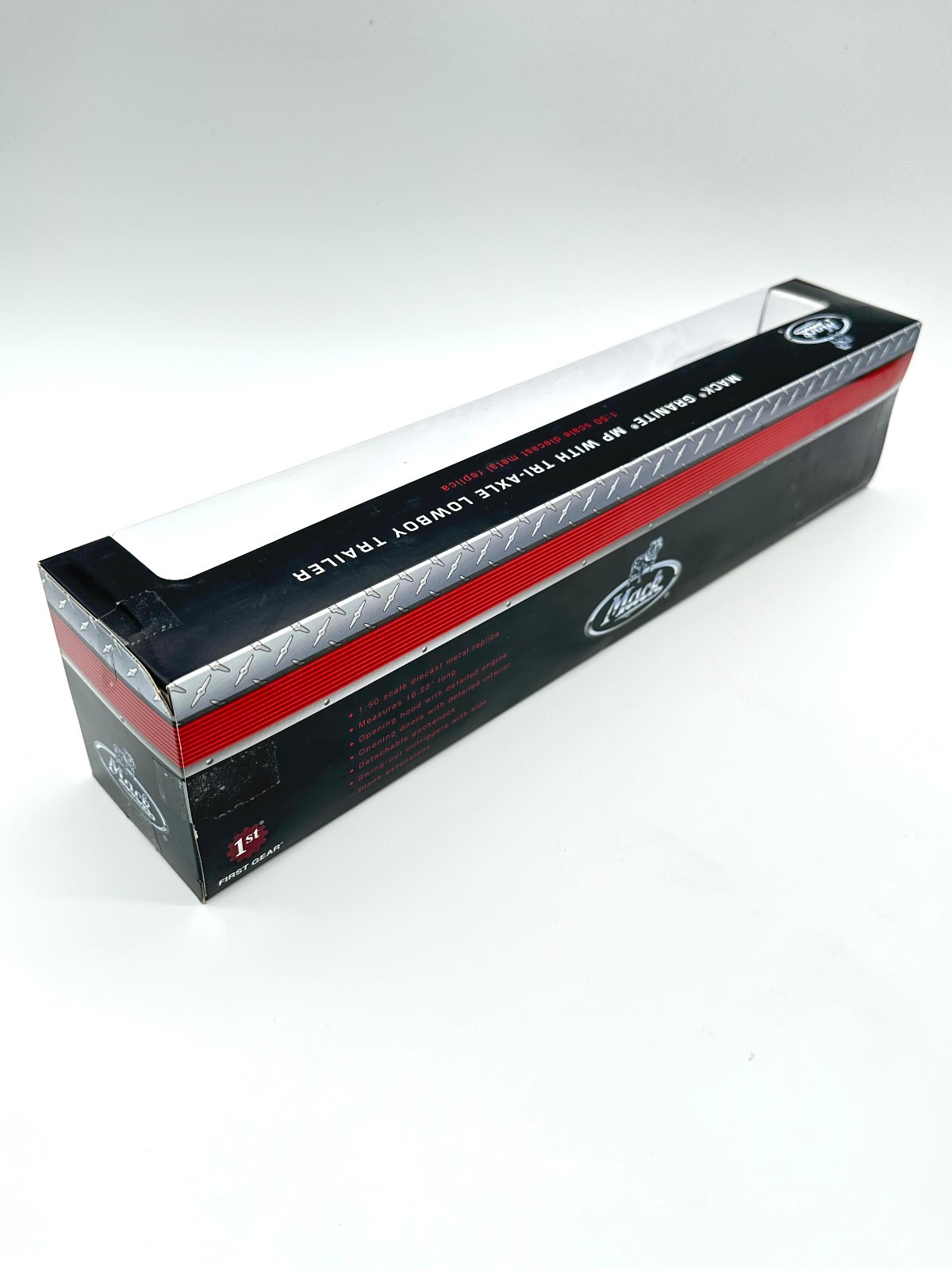 White & Black Mack Granite MP Truck w/Tri Axle Lowboy By First Gear 1/50th Scale