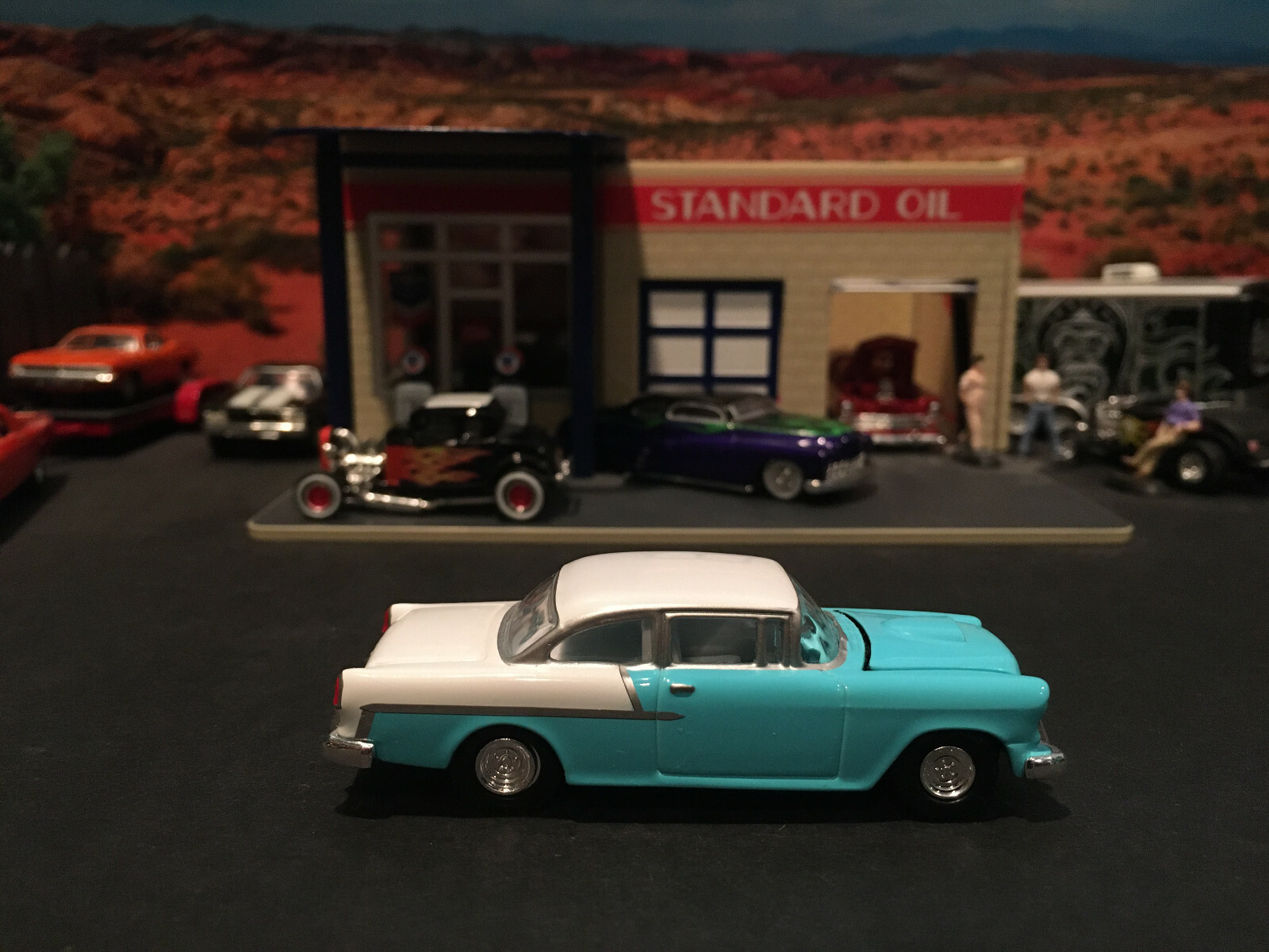 1:64 Hot Wheels Limited Edition 1955 55 Chevy Blown Hot Rod Light Blue and White