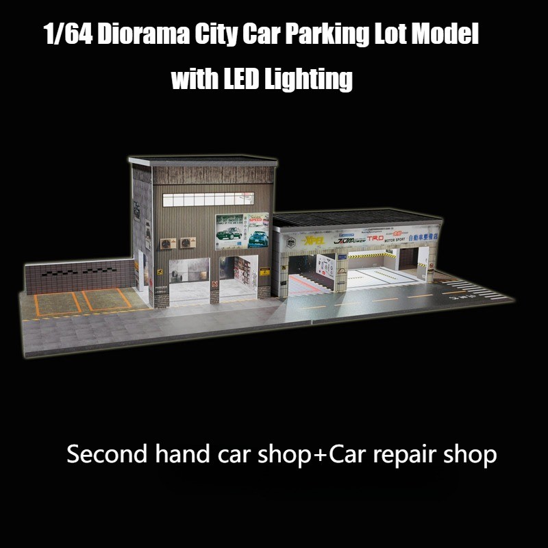 Diorama 1/64 Scale Diecast Car Garage Model LED Street Buildings Scene Gifts US